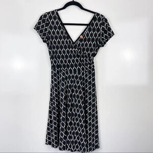 Gilli Black Geometric Print Short Sleeve Faux Wrap Dress Office Work Wear